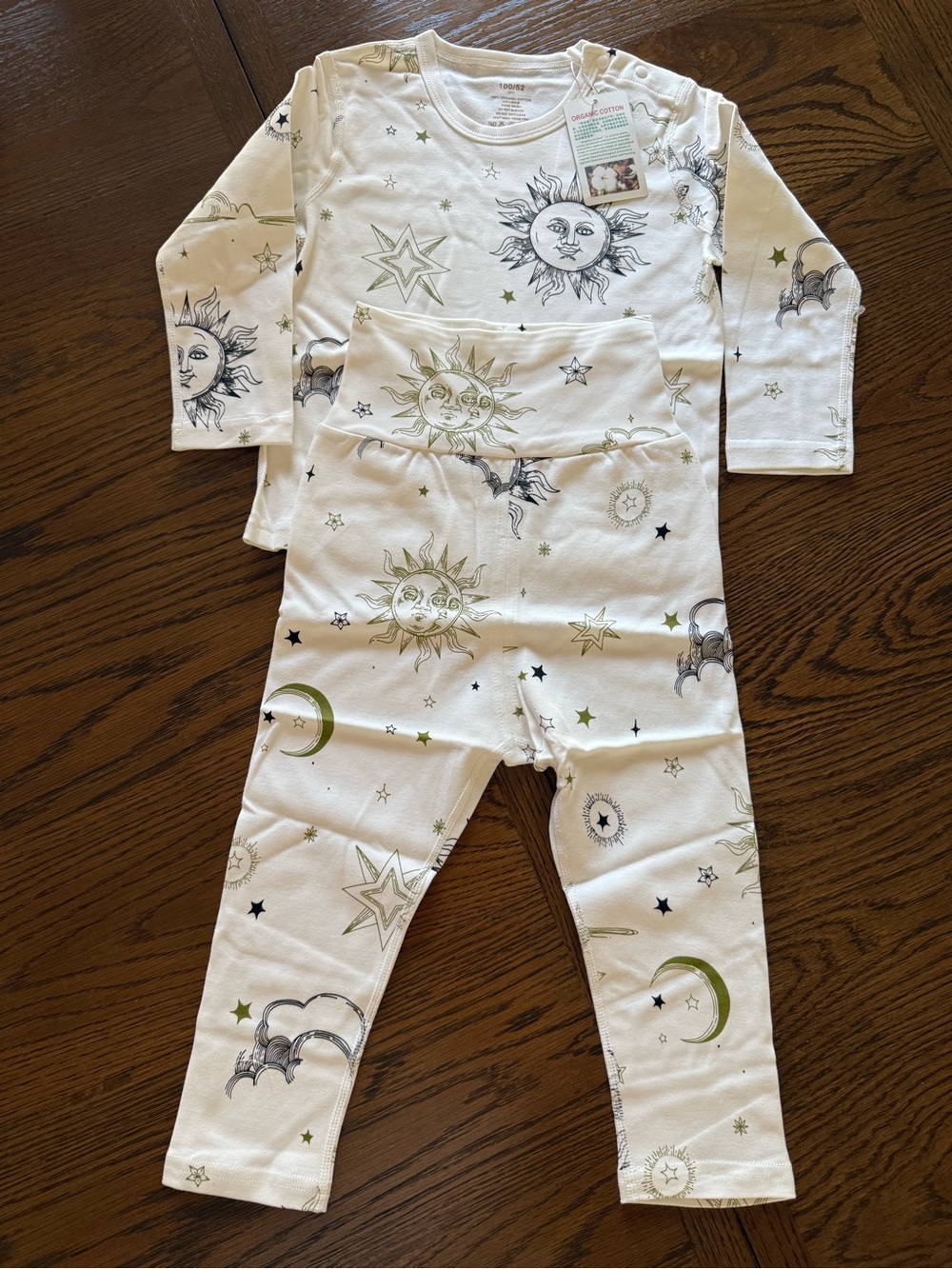 Kids Pajamas Set - Celestial Sun & Moon Print - White